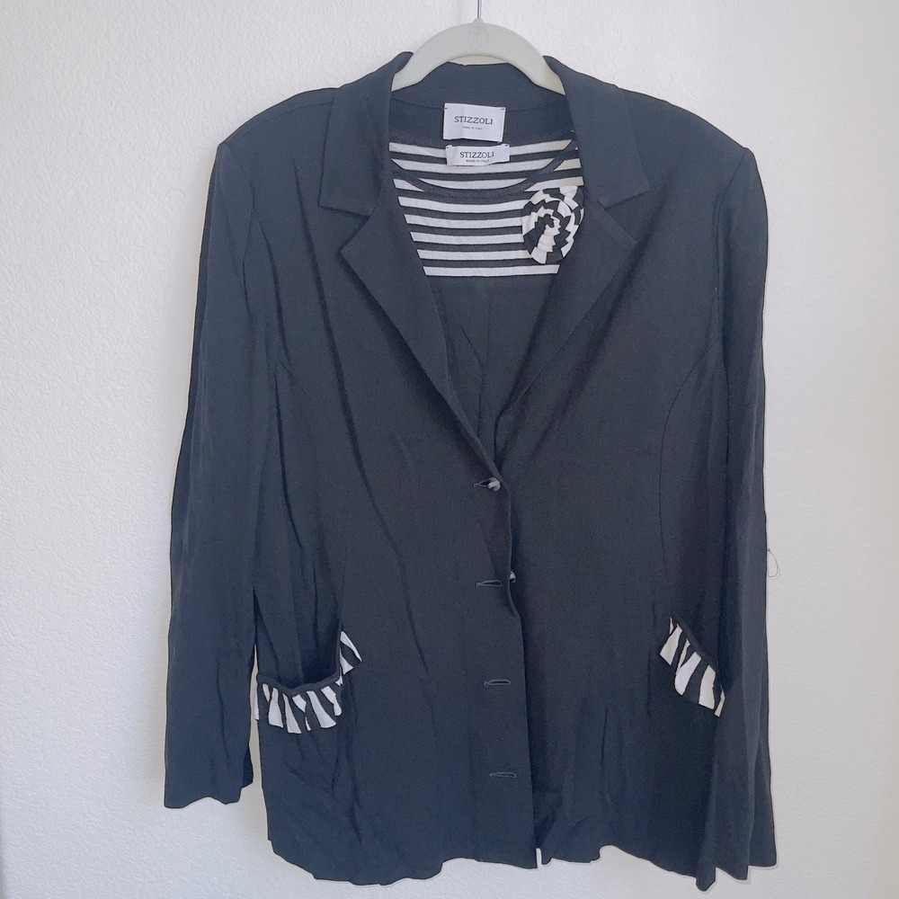 Stizzoli Made In Italy 2 Piece Set Womens Size 1X Black Stripe Blazer Top Knit
